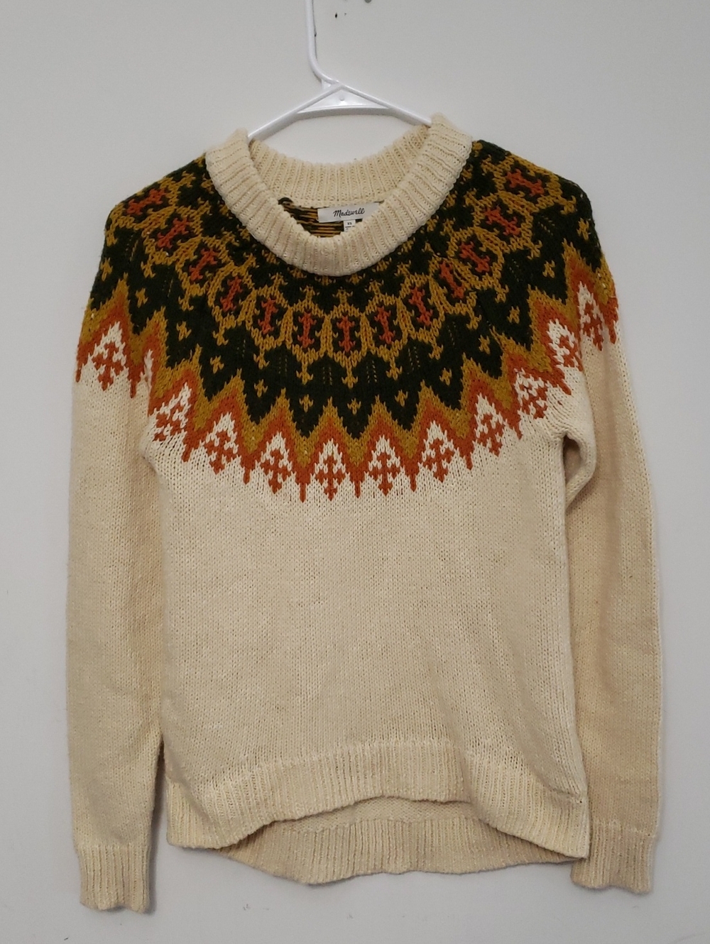 Madewell Cream Fair Isle Knit Sweater - Crewneck